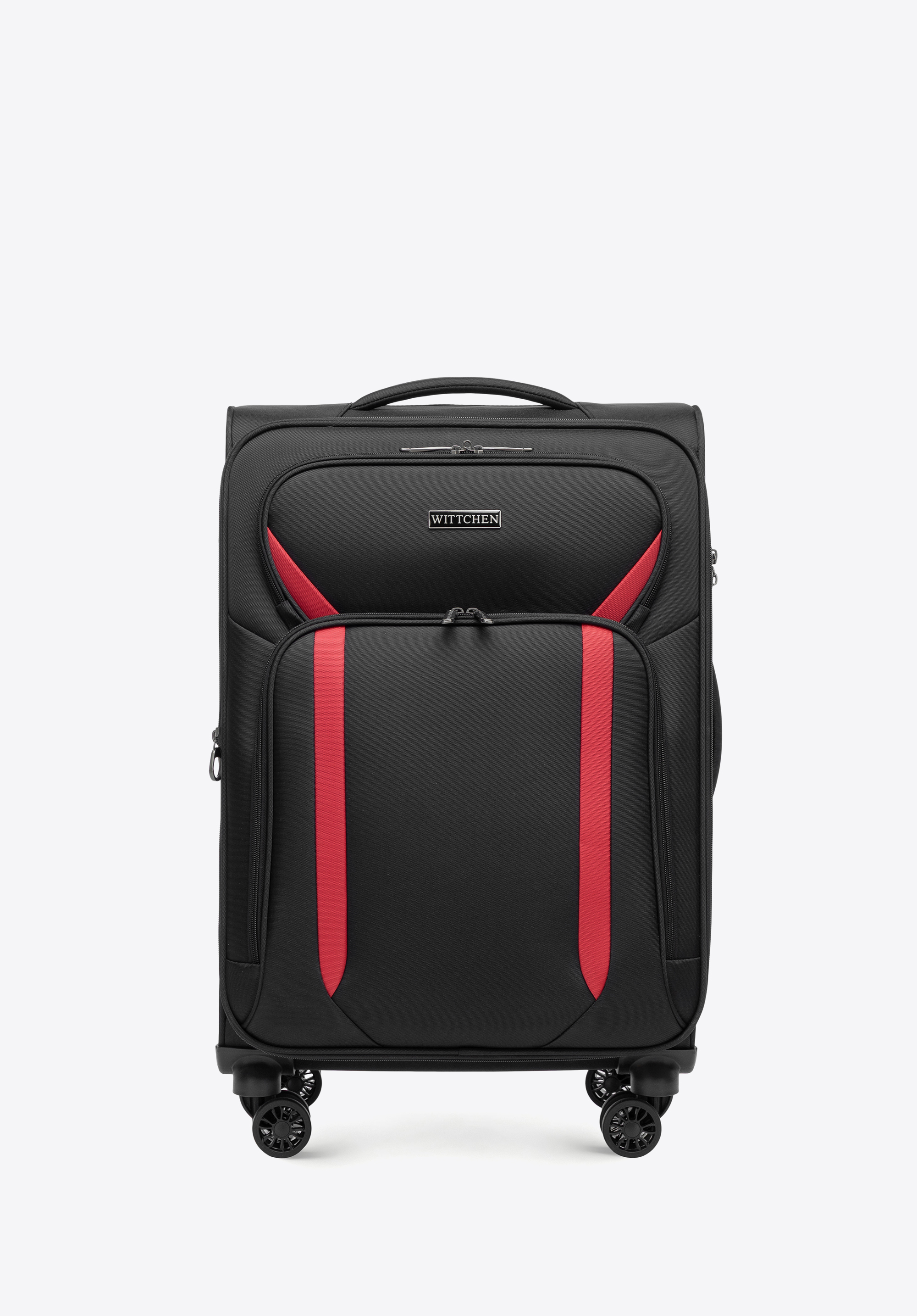Zweifarbiger, mittelgroßer Weichschalenkoffer, schwarz-rot, 56-3S-182-11, Bild 1