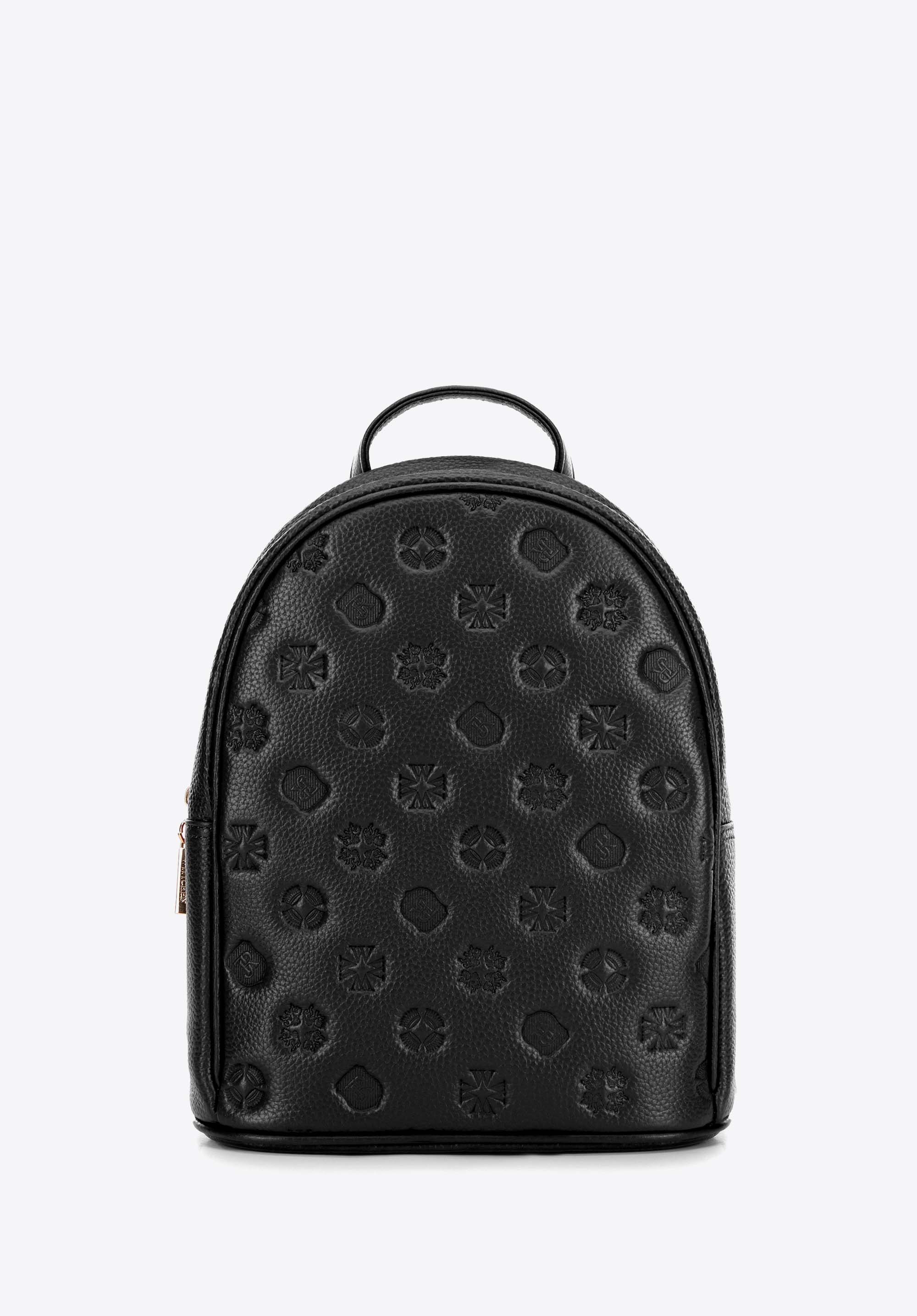 Rucksack aus geprägtem Leder für Damen, schwarz, 99-4E-304-1, Bild 1