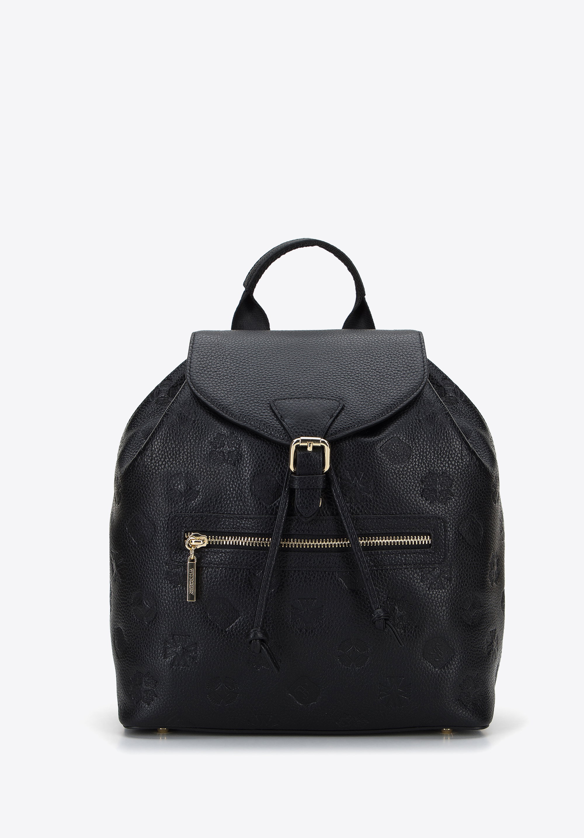 Damen-Rucksack aus Leder mit Monogramm, schwarz, 96-4E-606-1, Bild 1