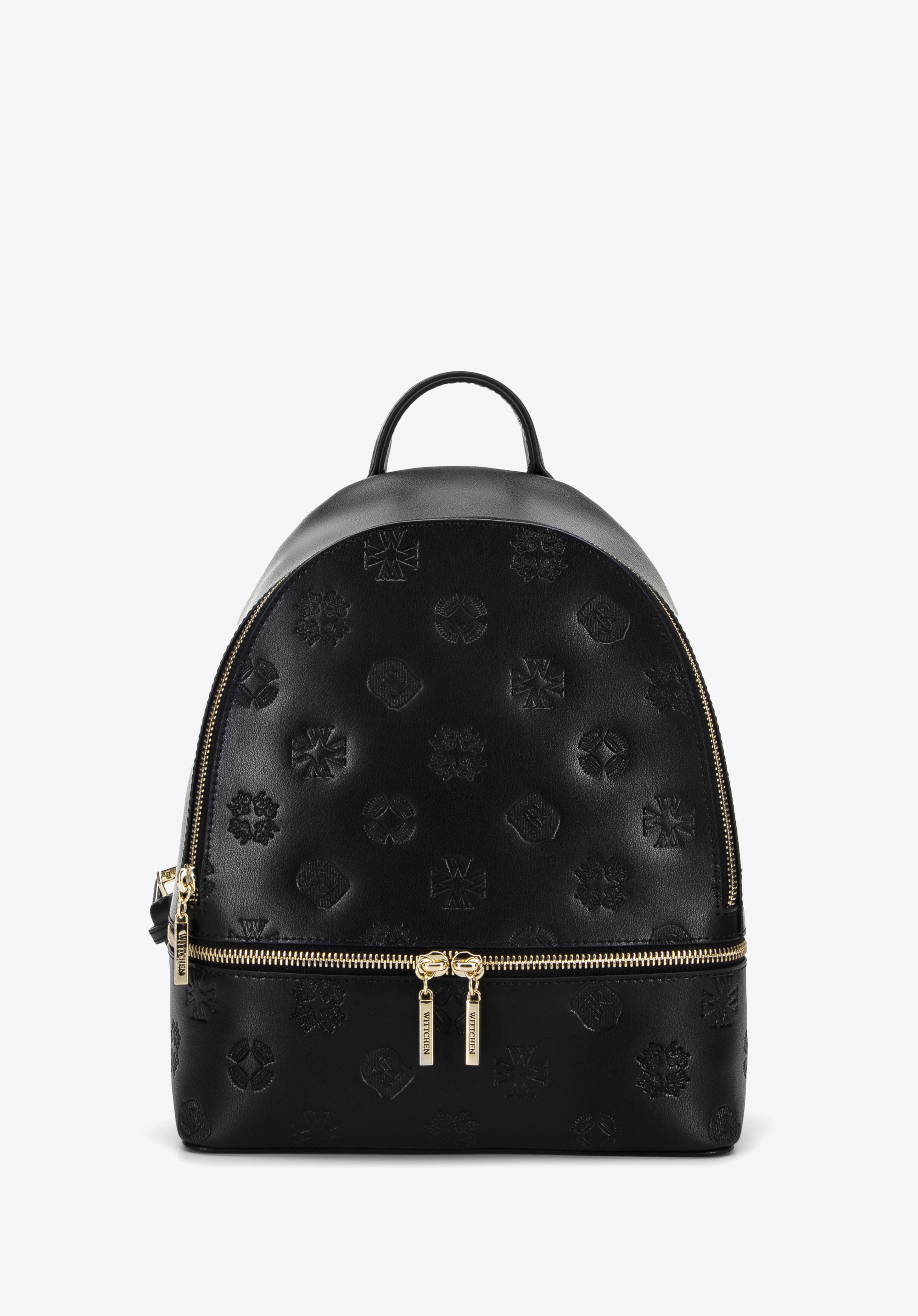Damenrucksack aus Leder mit Monogramm und horizontalem Reißverschluss, schwarz, 96-4E-631-1, Bild 1