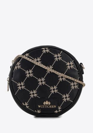 Runde Damentasche aus Leder mit gesticktem Monogramm, schwarz, 96-4E-016-1, Bild 1