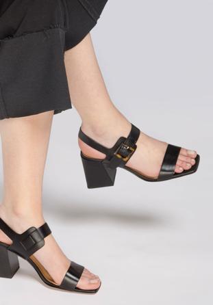 Sandaletten aus Leder mit Schildpattmuster-Schnalle, schwarz, 94-D-511-1-41, Bild 1