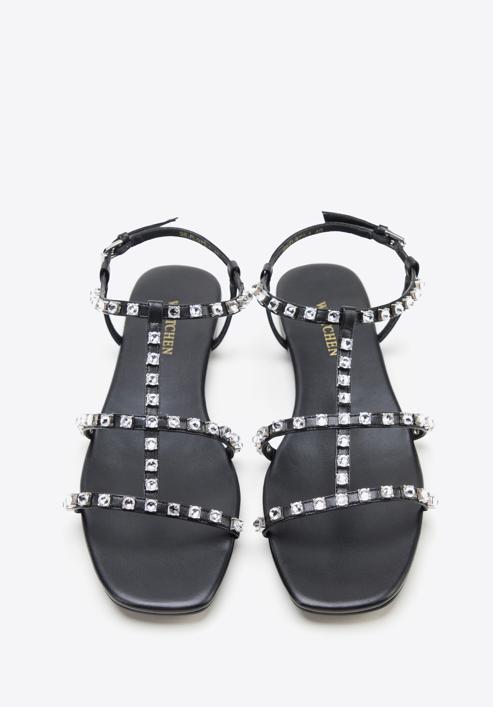 Sandaletten für Damen aus Leder mit Kristallen, schwarz, 98-D-972-0-40, Bild 3