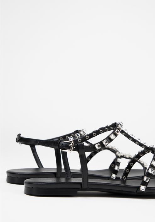 Sandaletten für Damen aus Leder mit Kristallen, schwarz, 98-D-972-0-40, Bild 8