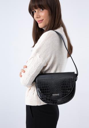 Damentasche aus Ökoleder mit Krokoprägung, schwarz, 97-4Y-770-1, Bild 1