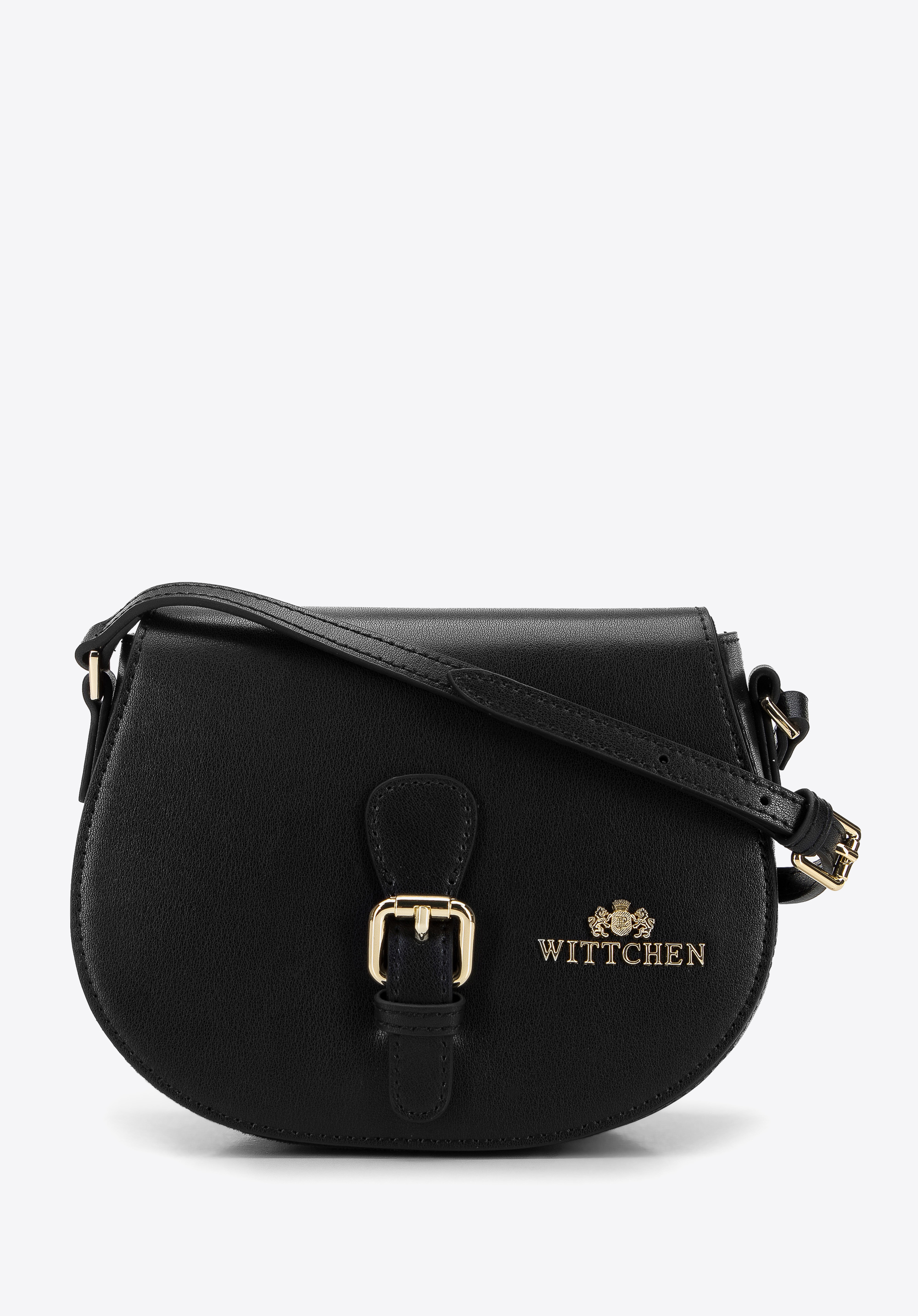 Umhängetasche aus Leder mit Zierschnalle, schwarz, 96-4E-640-1, Bild 1
