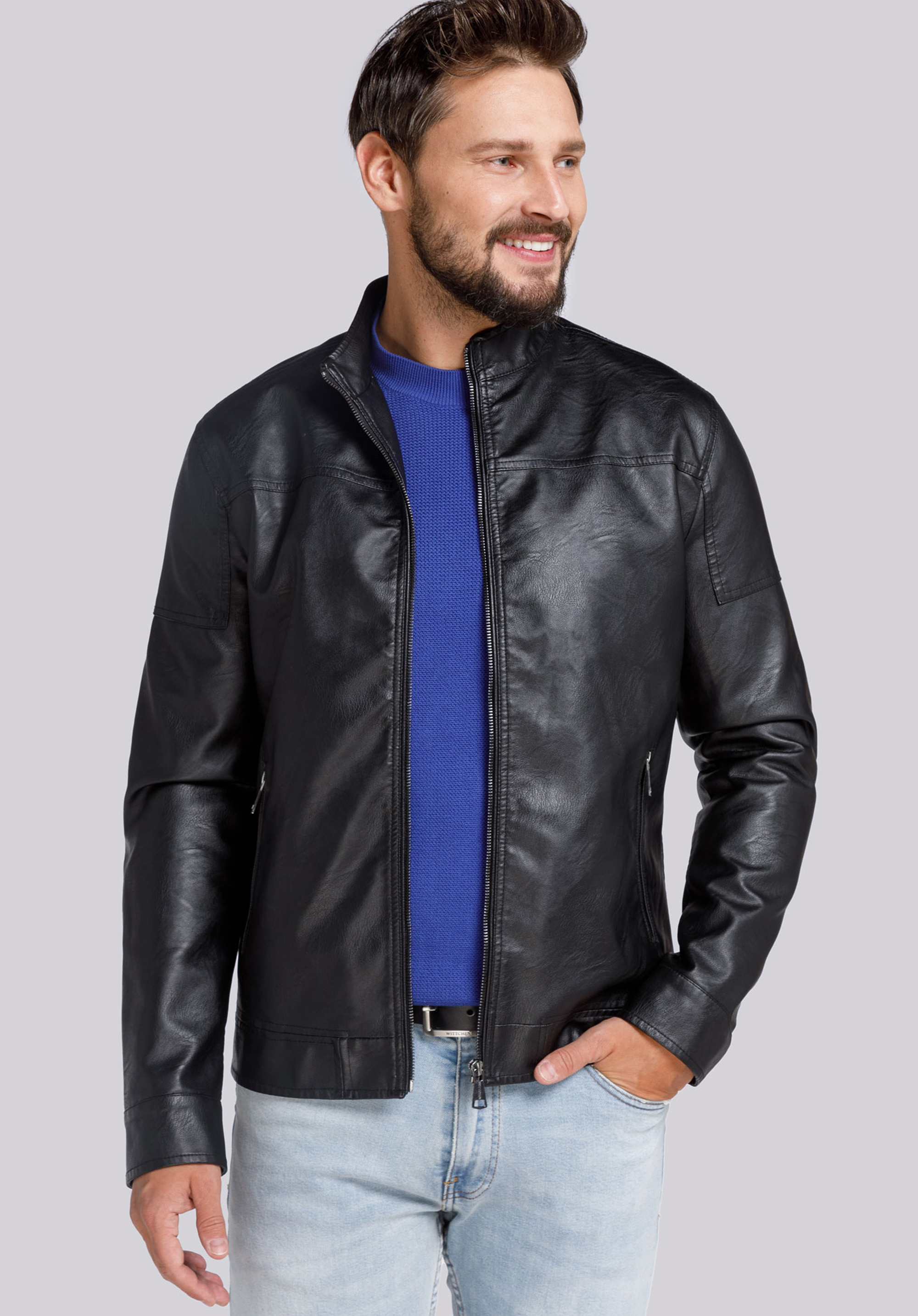 Schlichte Herrenjacke aus Ökoleder, schwarz, 94-9P-154-1-2XL, Bild 1