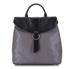 Damen-Rucksack aus Echtleder, grau-schwarz, 92-4E-304-8, Bild 1