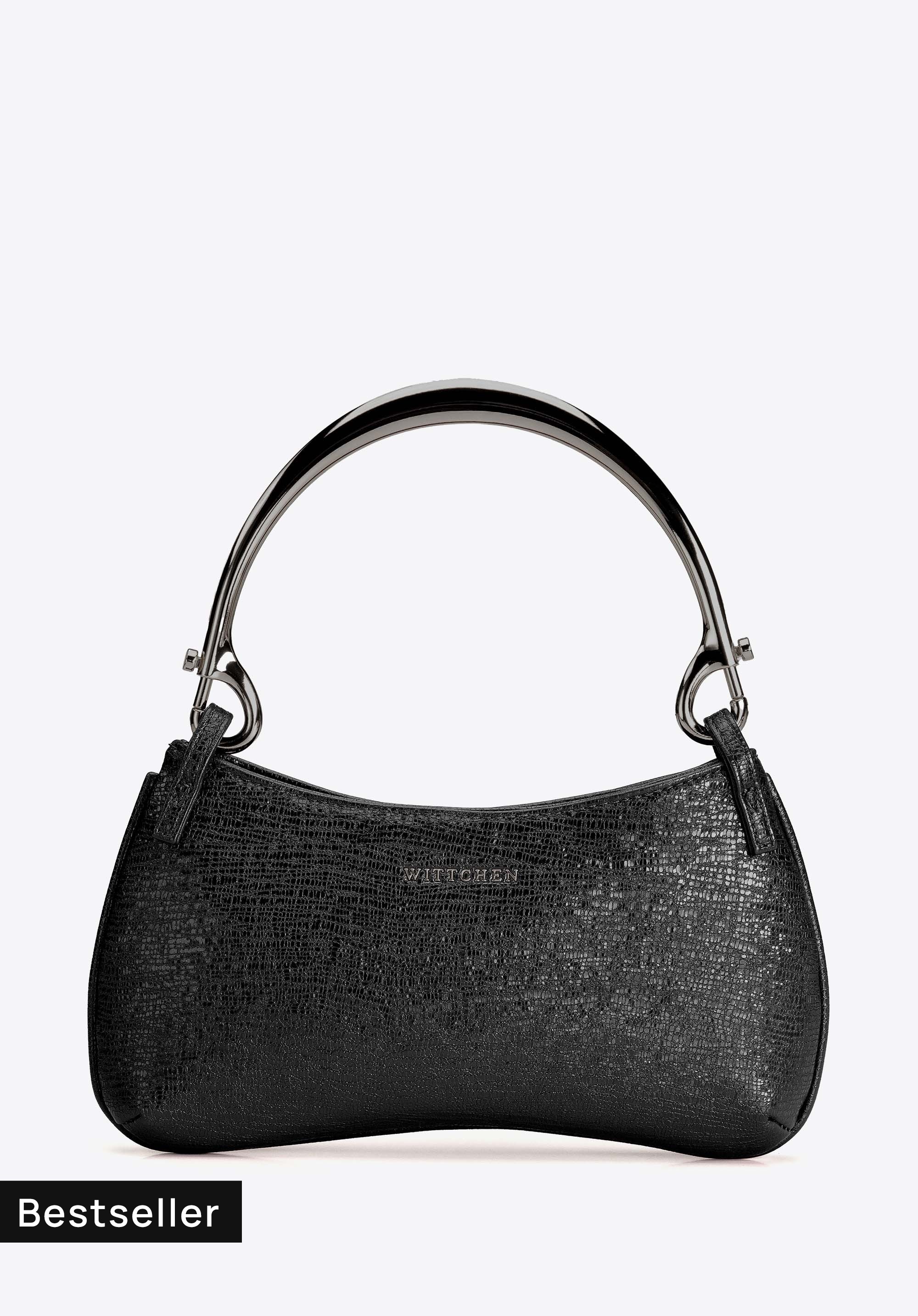 Damen-Baguette-Tasche mit dekorativem Henkel, schwarz-schwarzblau, 104-4Y-501-11, Bild 1