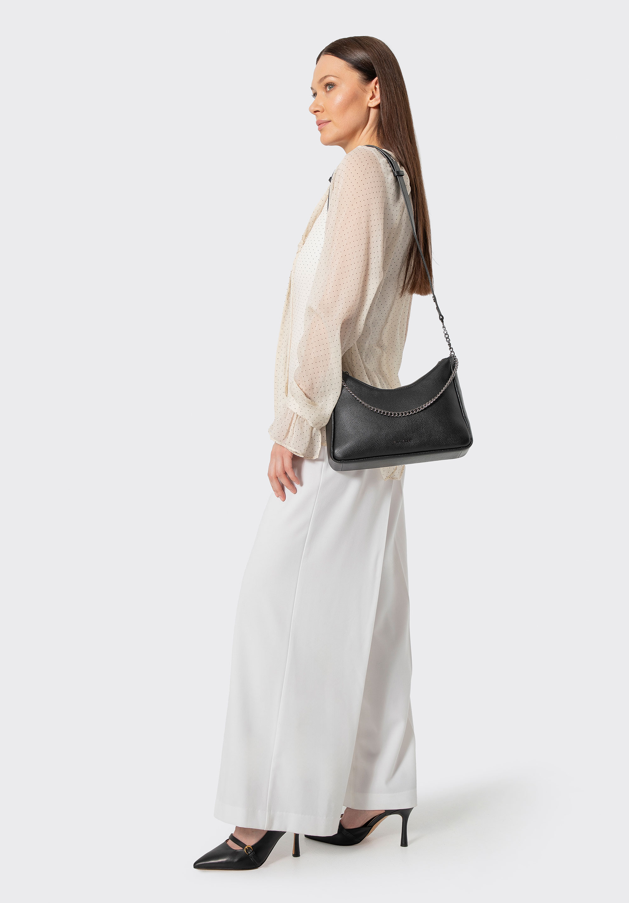 Damen Handtasche aus Leder, schwarz-schwarzblau, 100-4E-606-G1, Bild 1