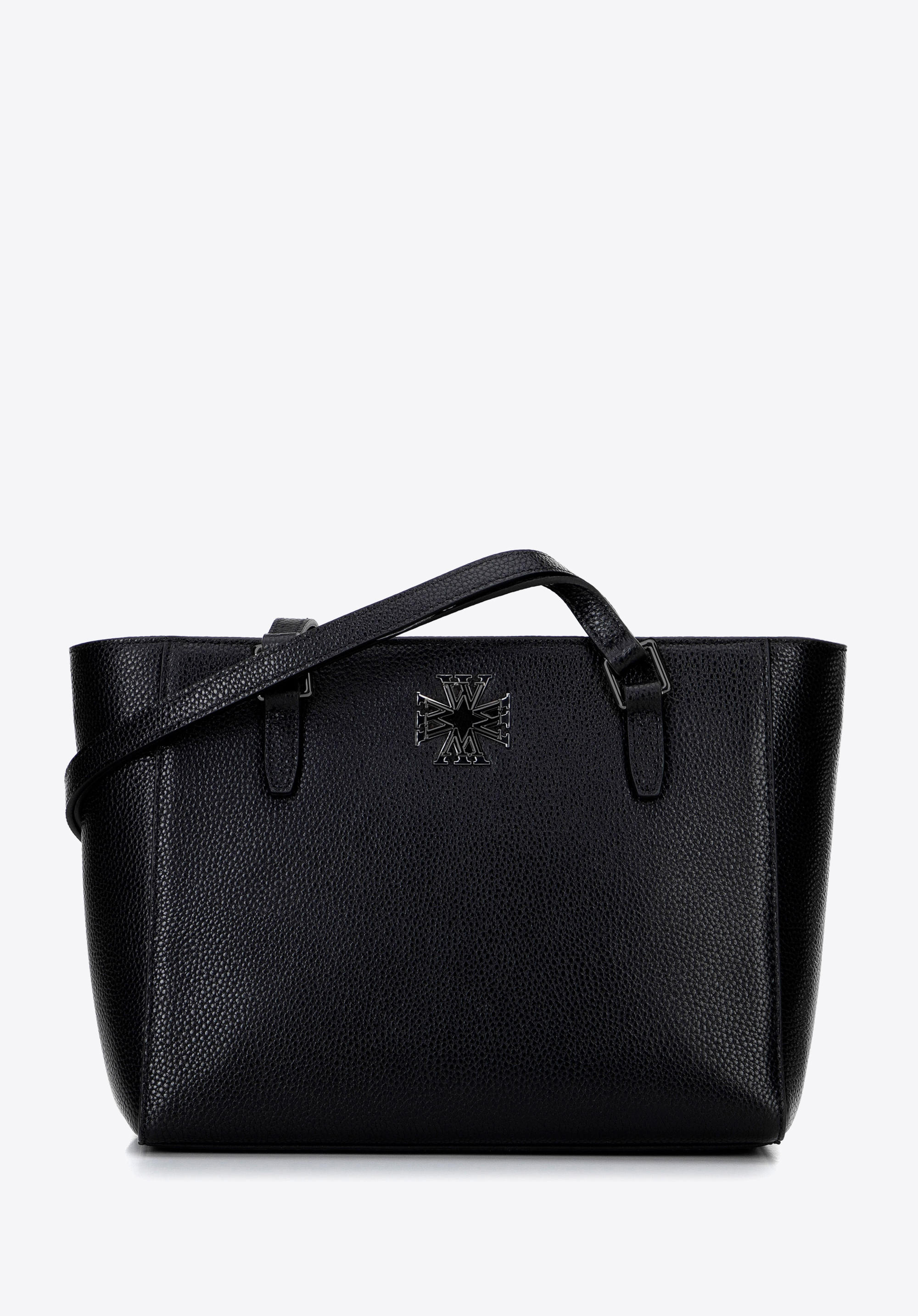 Damen-Shopper aus Leder, schwarz-schwarzblau, 100-4E-612-1C, Bild 1