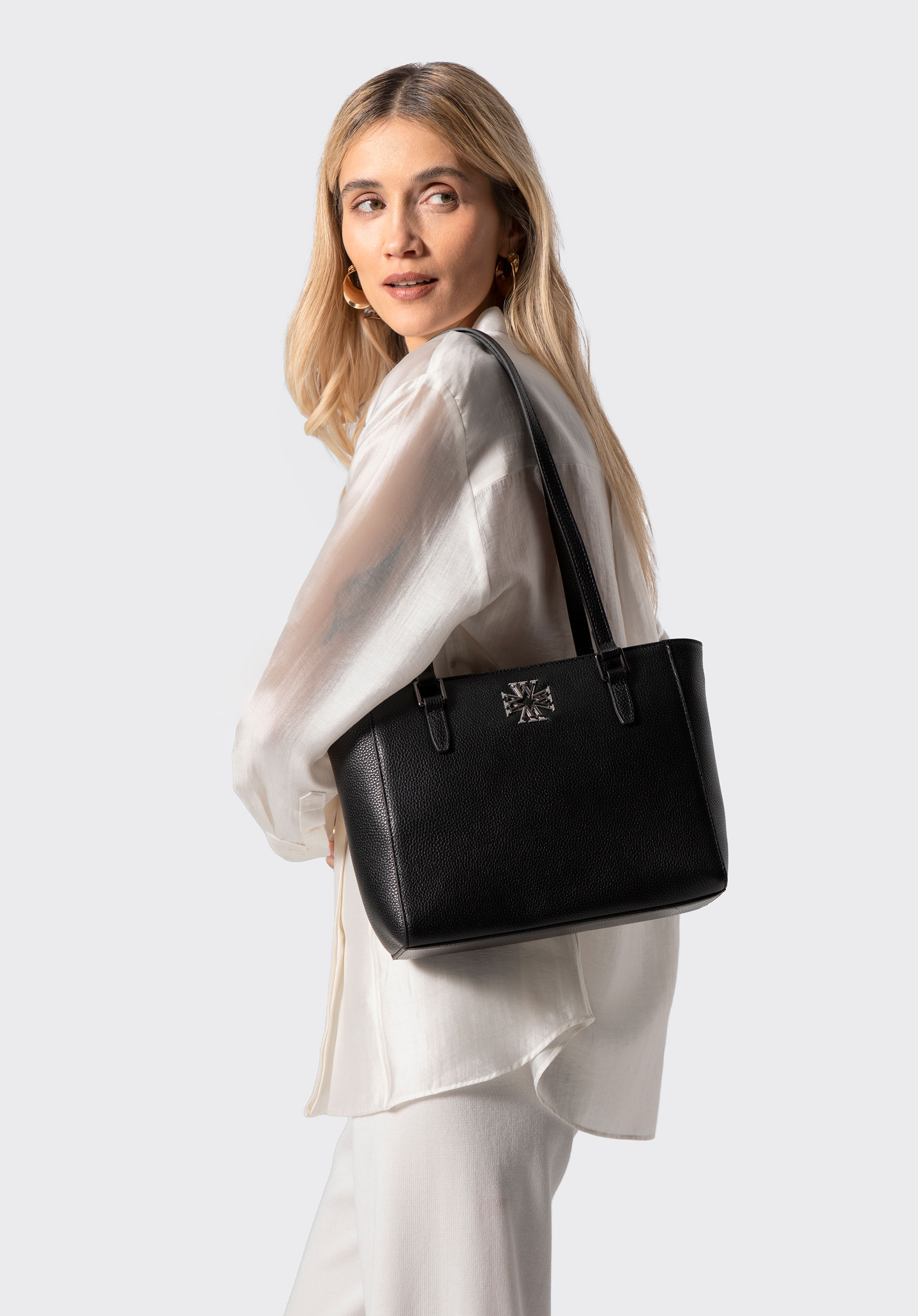 Damen-Shopper aus Leder, schwarz-schwarzblau, 100-4E-612-1C, Bild 1