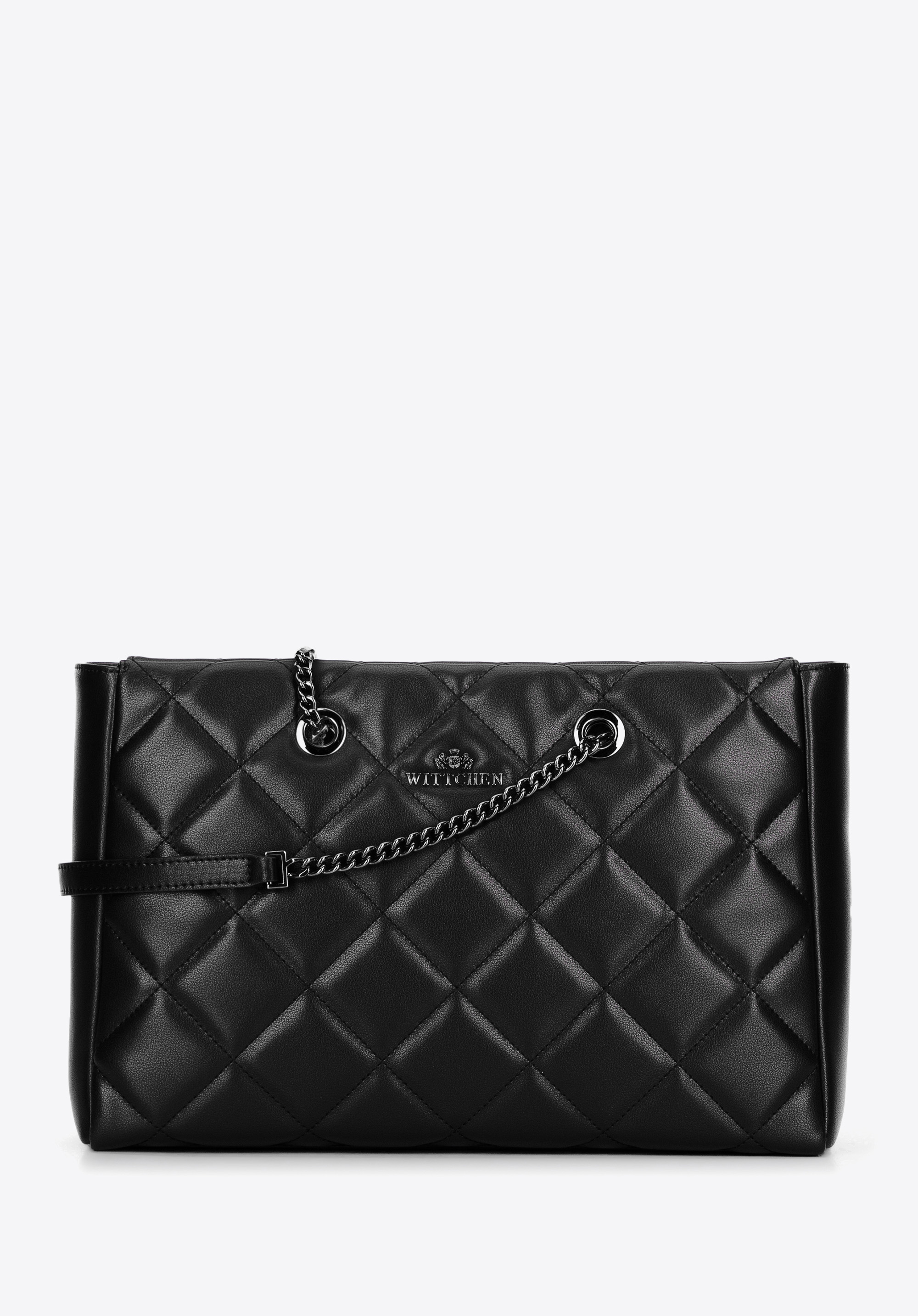 Damenhandtasche aus Leder mit Rautensteppung, schwarz-schwarzblau, 99-4E-606-G1, Bild 1