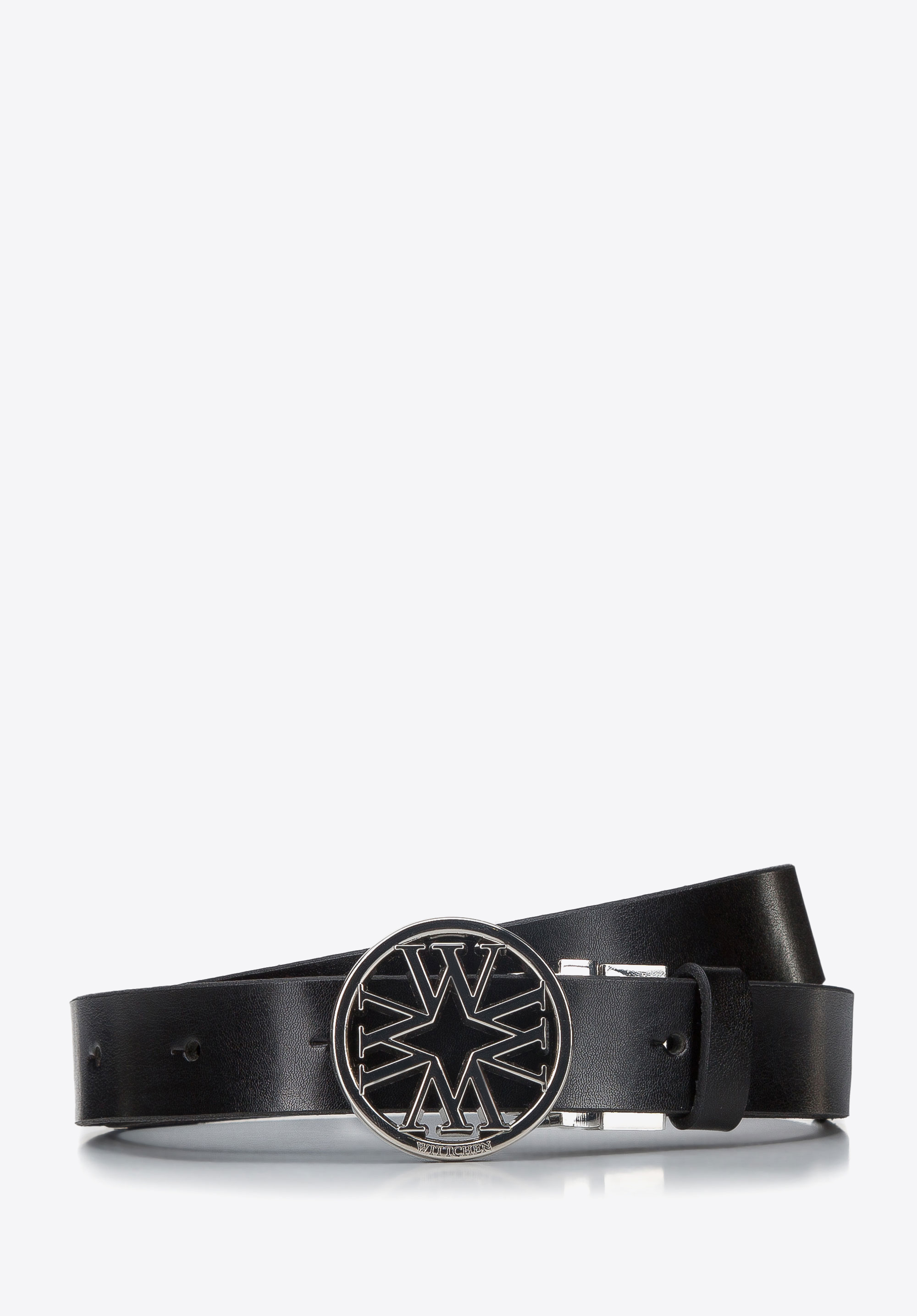 Doppelseitiger Damen-Ledergürtel mit Monogramm auf der Schnalle, schwarz-schwarzblau, 94-8D-908-1-XL, Bild 1