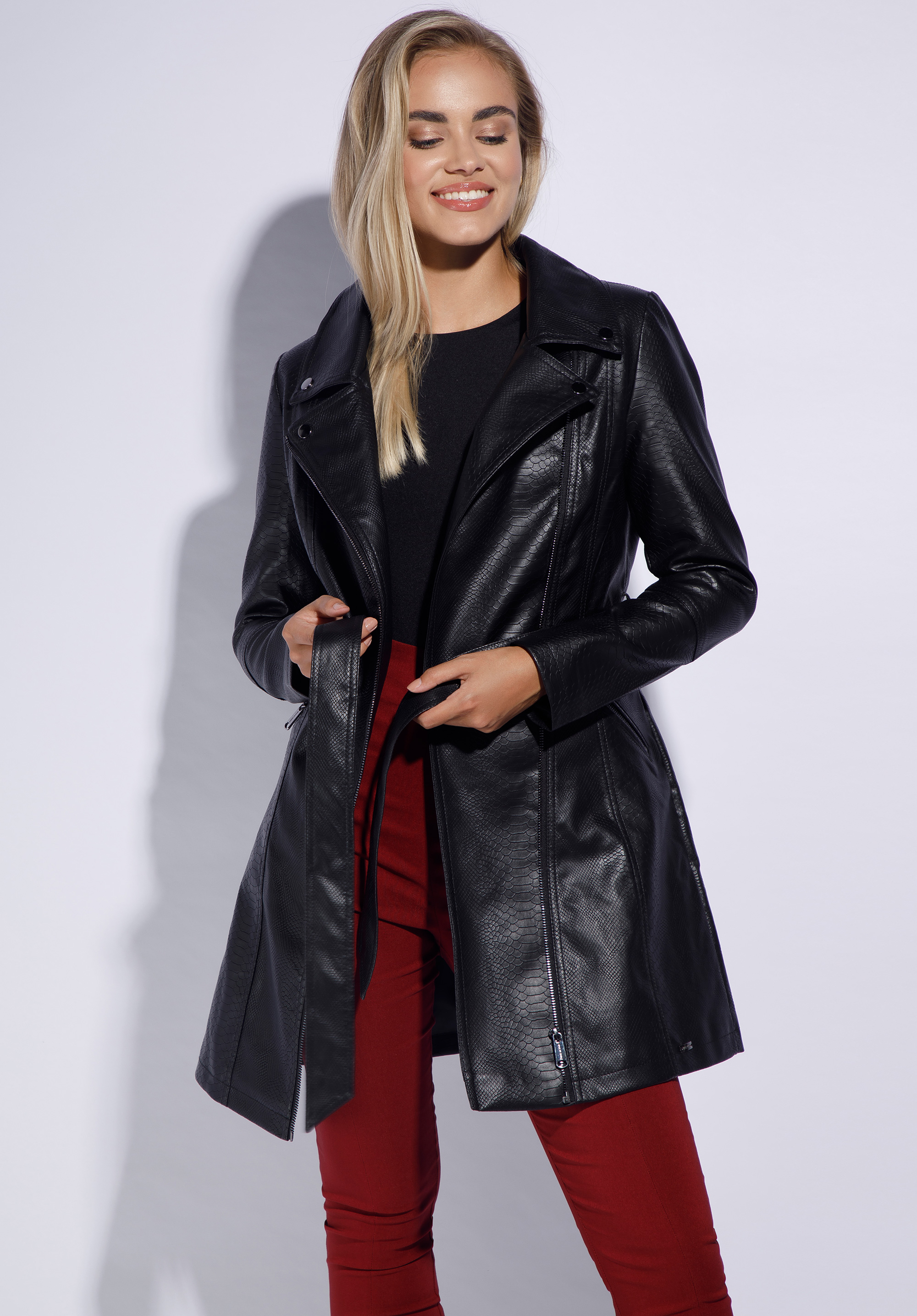 Lange Ramones-Jacke aus Öko-Leder