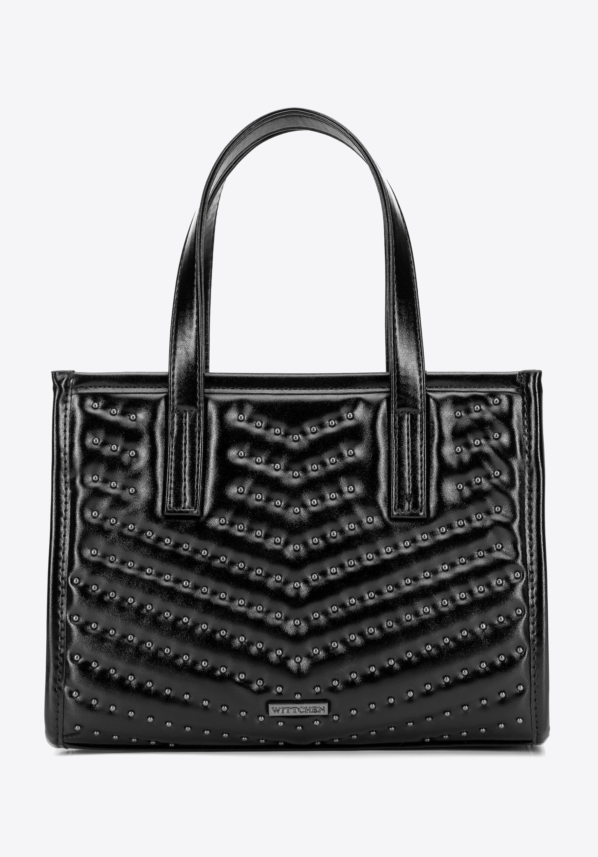 Tote Bag aus Kunstleder mit Nieten, schwarz-schwarzblau, 101-4Y-426-G1, Bild 1