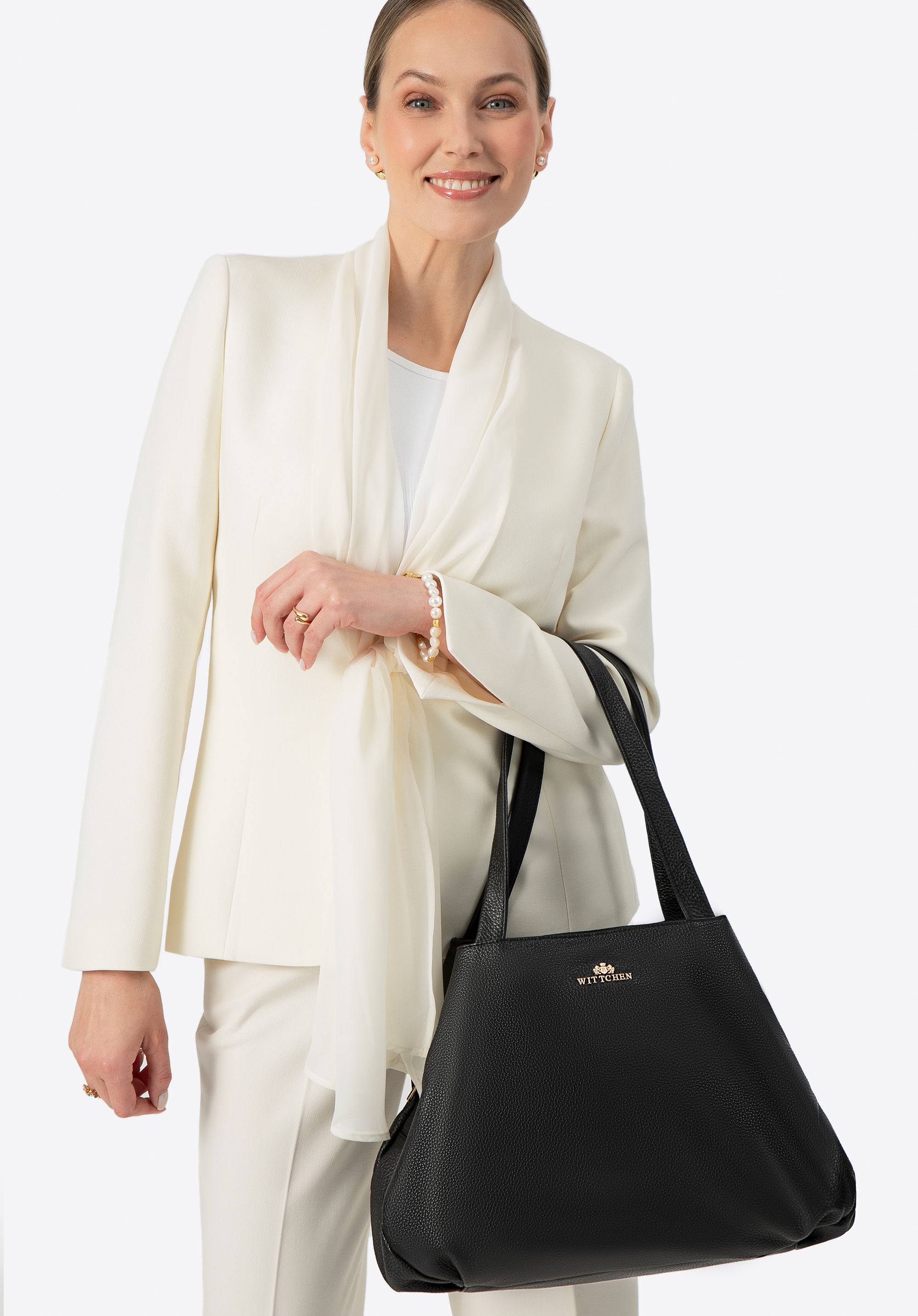 Shopper aus genarbtem Leder, schwarz, 100-4E-807-1, Bild 1