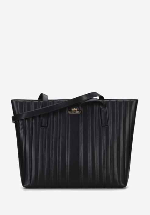 Shopper-Tasche aus Leder mit länglicher Steppung, schwarz, 96-4E-620-1, Bild 1