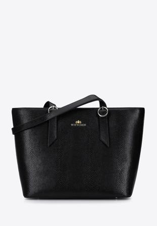 Shopper-Tasche aus Leder mit runden Schnallen, schwarz, 96-4E-634-1, Bild 1
