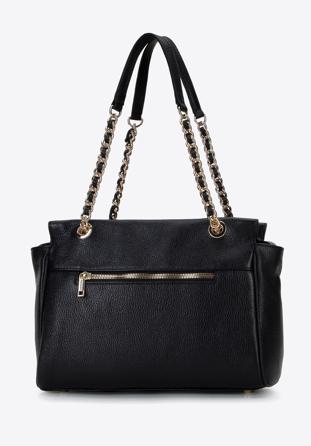 Shopper-Tasche aus Leder mit dekorativer Kette, schwarz, 96-4E-012-1, Bild 1