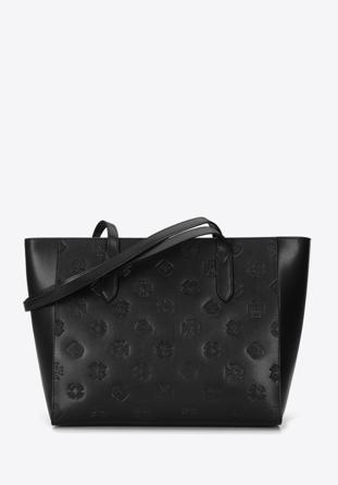 Shopper-Tasche aus Leder mit Monogramm, schwarz, 96-4E-630-1, Bild 1
