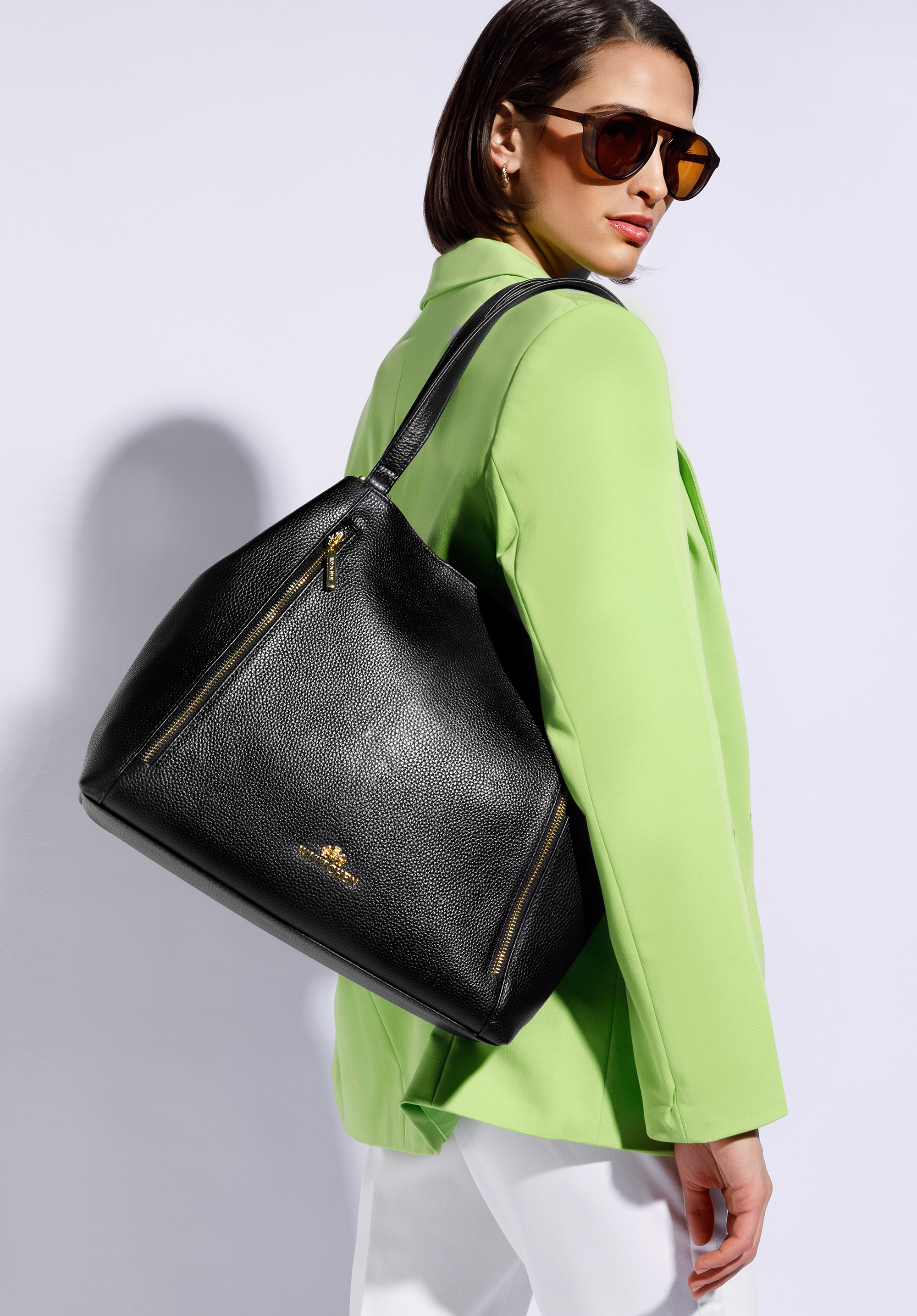 Shopper-Tasche aus Leder mit vertikalen Reißverschlüssen