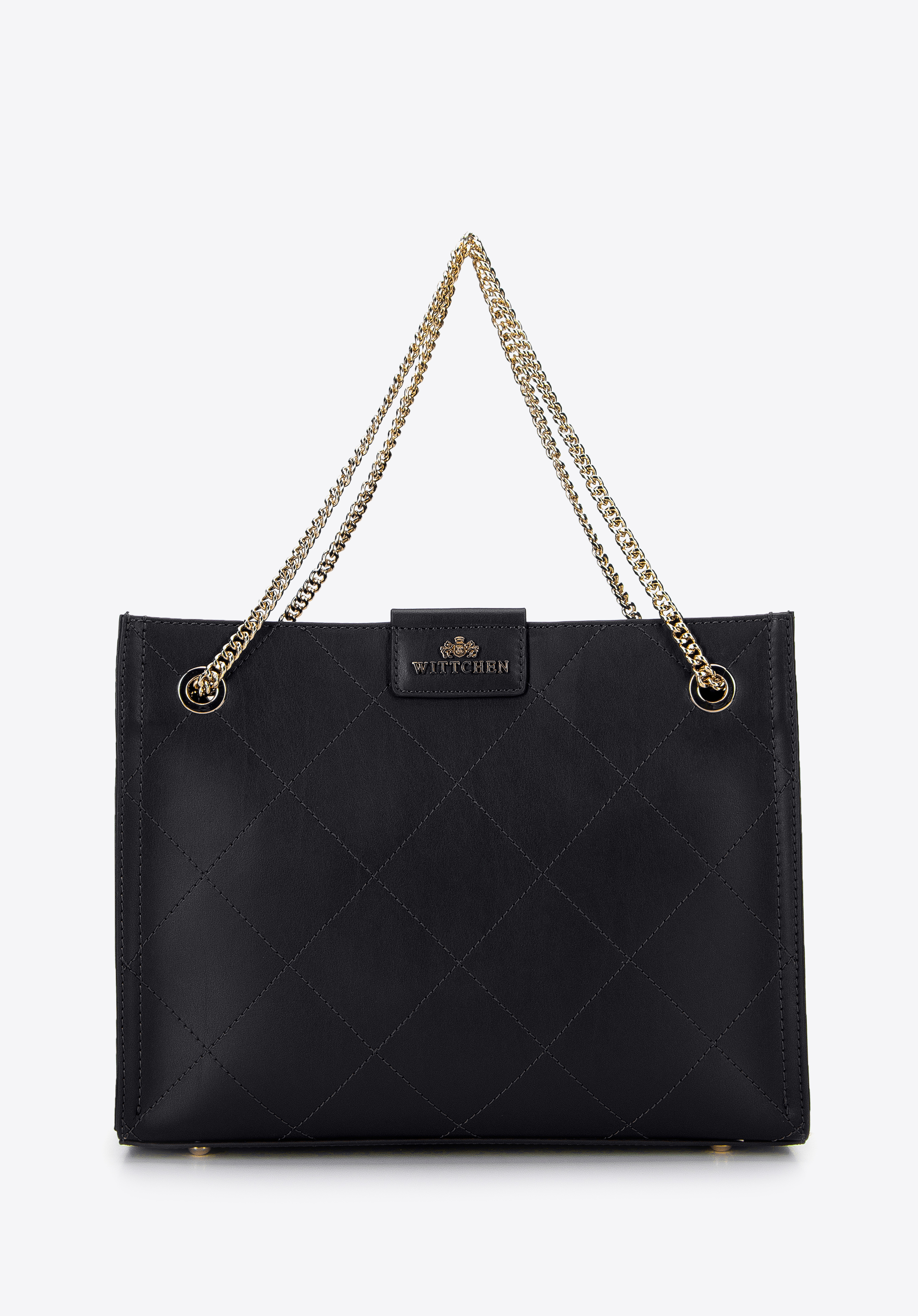 Shopper-Tasche aus Leder mit Nähten, schwarz, 96-4E-011-1, Bild 1