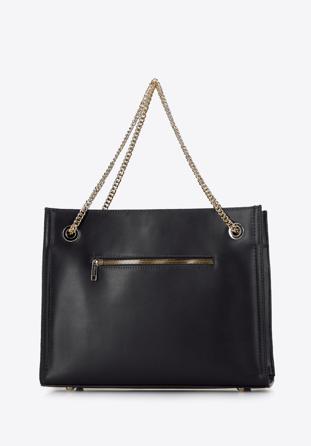 Shopper-Tasche aus Leder mit Nähten, schwarz, 96-4E-011-1, Bild 1