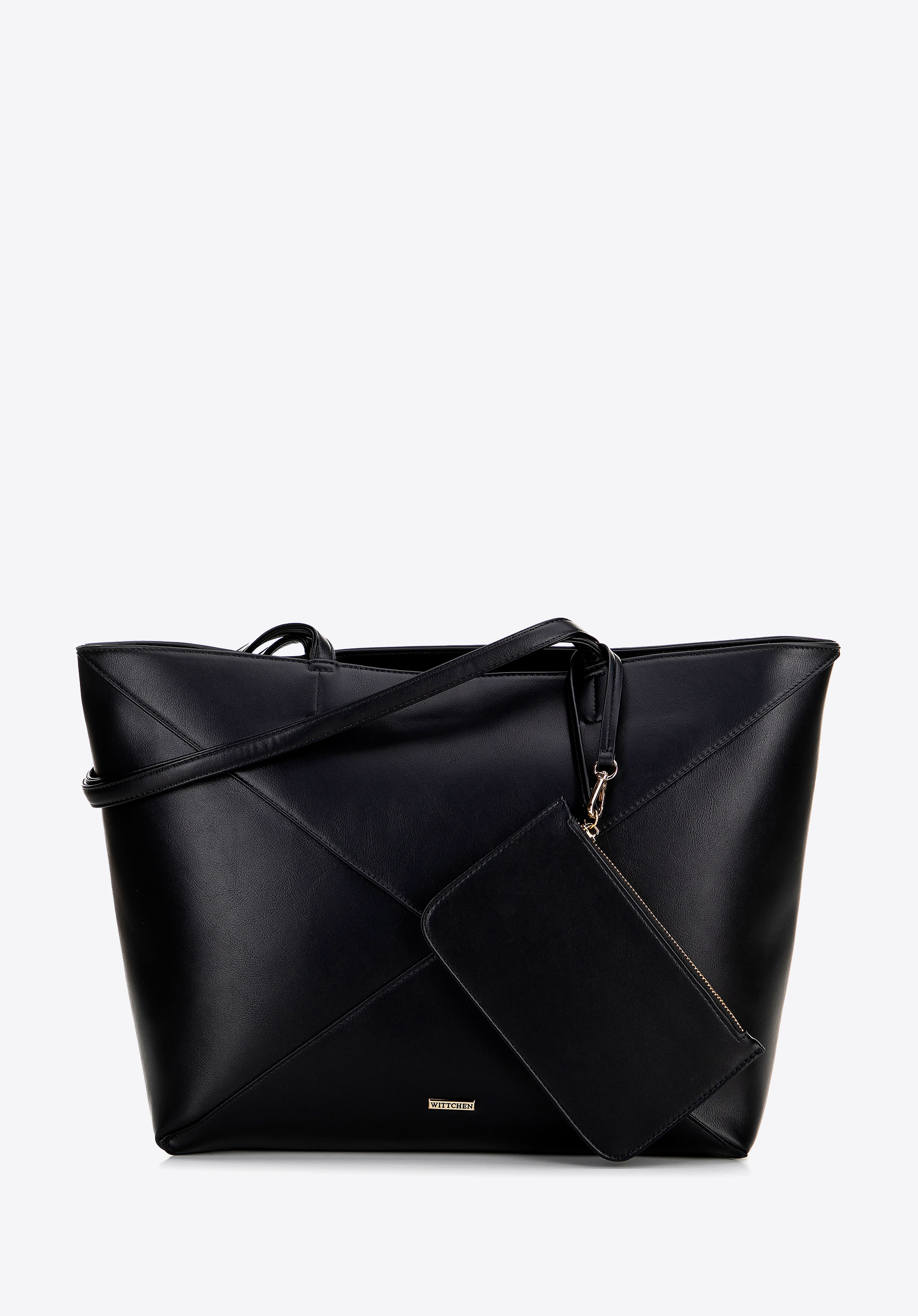 Shopper für Damen aus Lederimitat mit Nähten, schwarz, 100-4Y-233-1, Bild 1