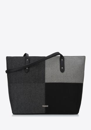 Shopper-Tasche aus Denim-Patchwork, schwarz, 94-4Y-522-1, Bild 1