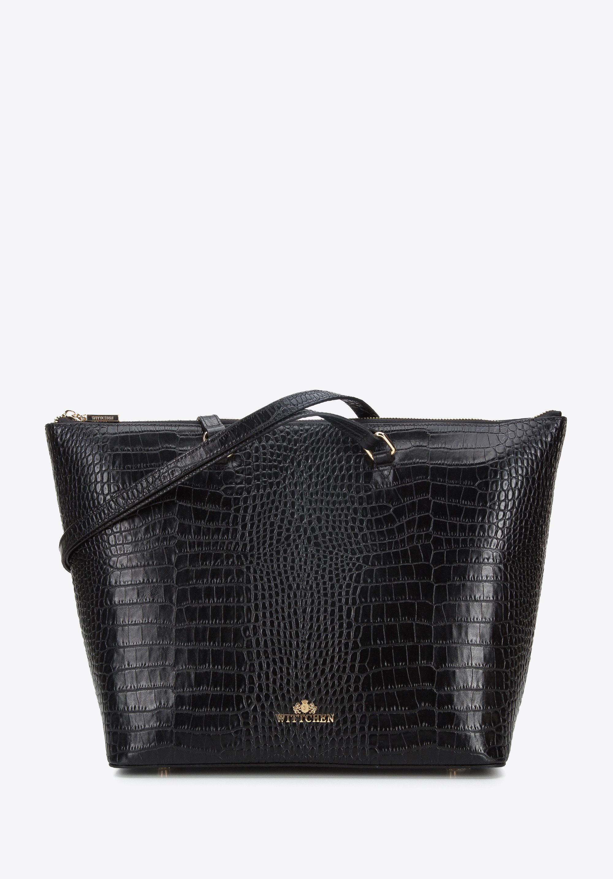 Shopper-Tasche aus Echtleder in Kroko-Optik, schwarz, 94-4E-912-1, Bild 1