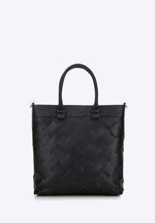 Shopper-Tasche aus Echtleder mit Flechtmuster, schwarz, 94-4E-900-1, Bild 1