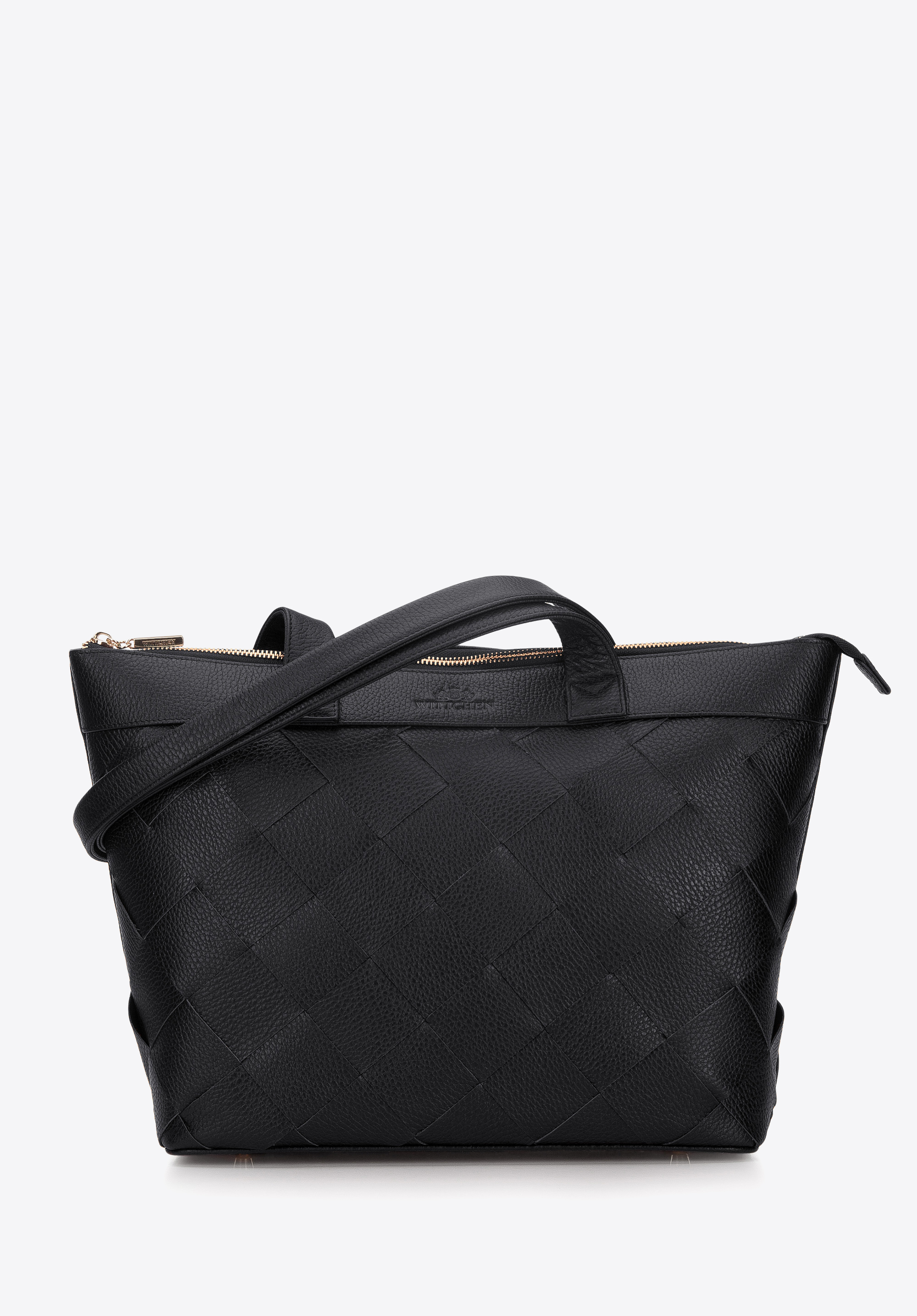 Shopper-Tasche aus Echtleder mit Flechtmuster, schwarz, 94-4E-902-1, Bild 1