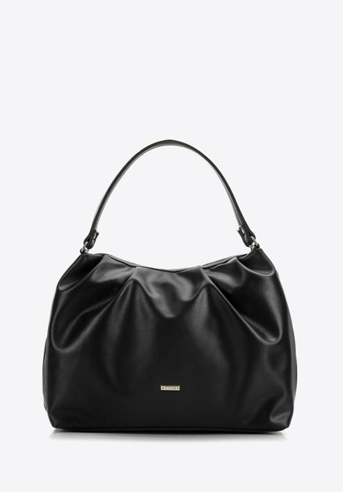Shopper-Tasche aus gekräuseltem Öko-Leder, schwarz, 97-4Y-525-7, Bild 1