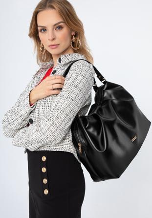 Shopper-Tasche aus gekräuseltem Öko-Leder, schwarz, 97-4Y-525-1, Bild 1