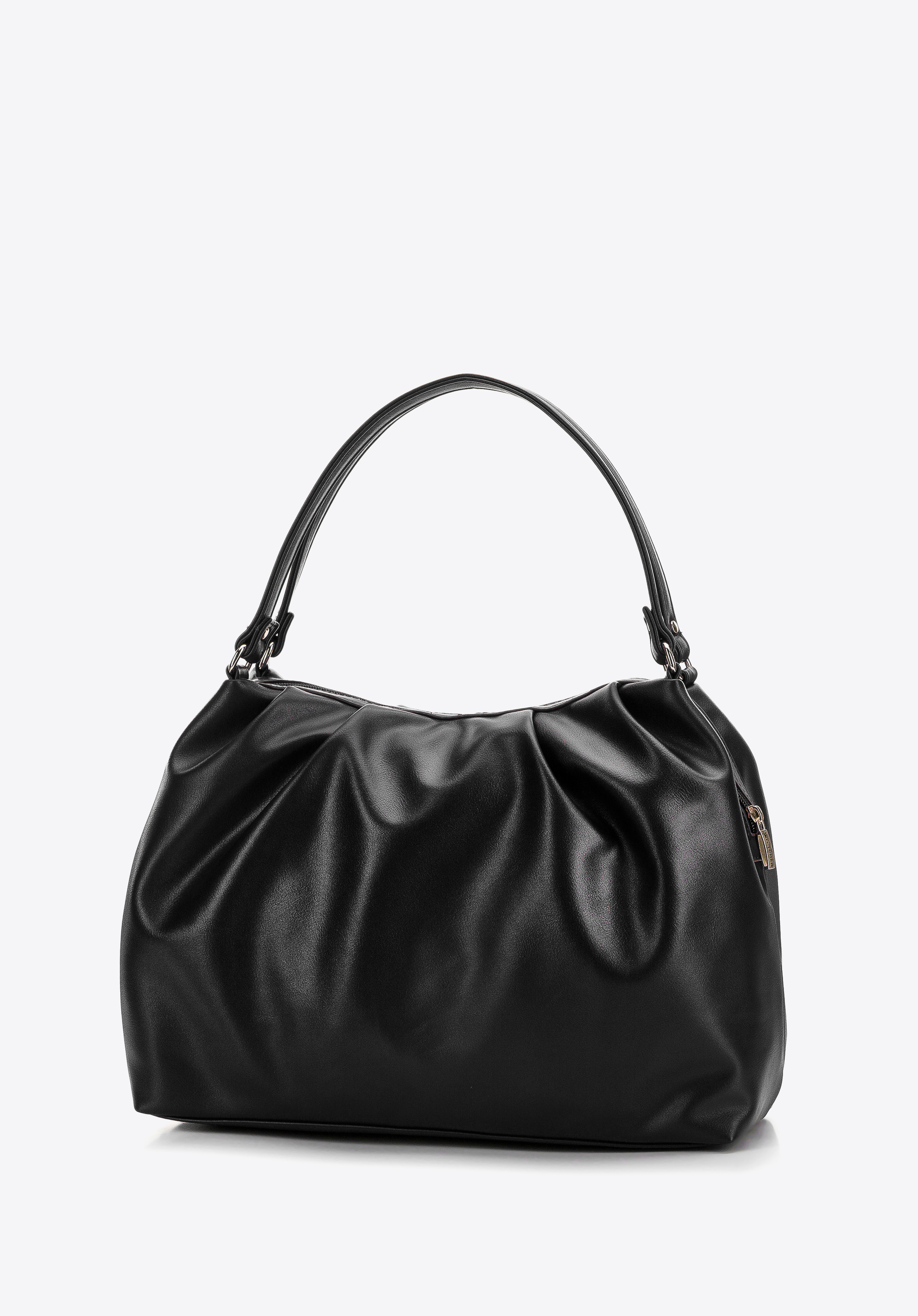 Shopper-Tasche aus gekräuseltem Öko-Leder, schwarz, 97-4Y-525-1, Bild 1
