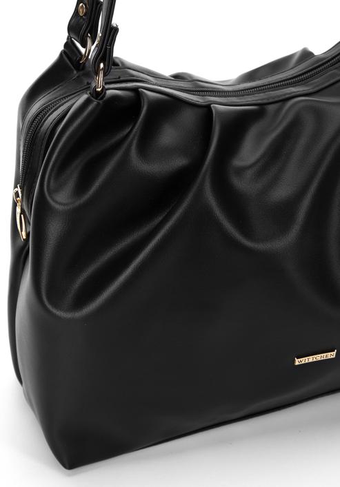 Shopper-Tasche aus gekräuseltem Öko-Leder, schwarz, 97-4Y-525-7, Bild 4