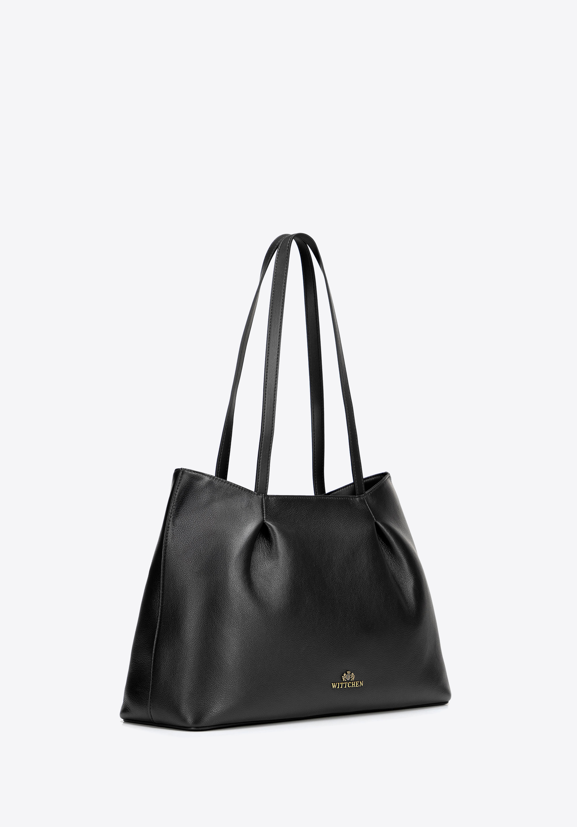 Shopper-Tasche aus gerafftem Leder für Damen, schwarz, 103-4E-619-1, Bild 1