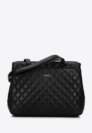 Shopper-Tasche aus gestepptem Öko-Leder mit zwei Fächern, schwarz, 97-4Y-617-1, Bild 1