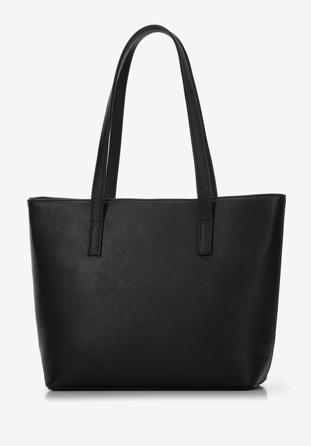 Shopper-Tasche aus Öko-Leder mit gesteppter Vorderseite, schwarz, 97-4Y-243-1, Bild 1