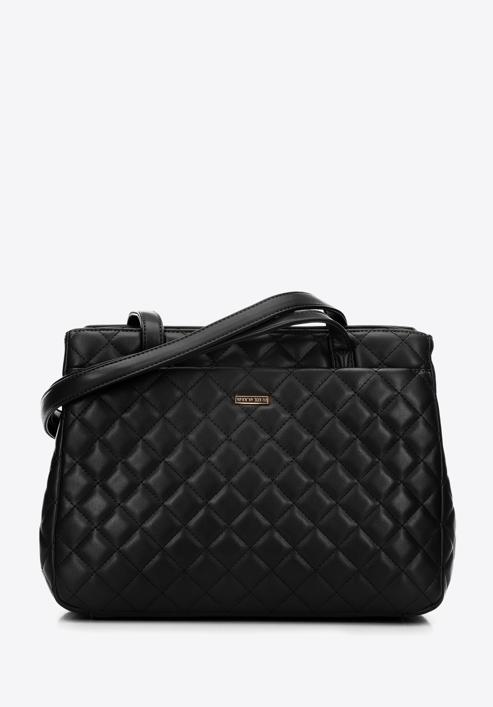 Shopper-Tasche aus gestepptem Öko-Leder mit zwei Fächern, schwarz, 97-4Y-617-9, Bild 1