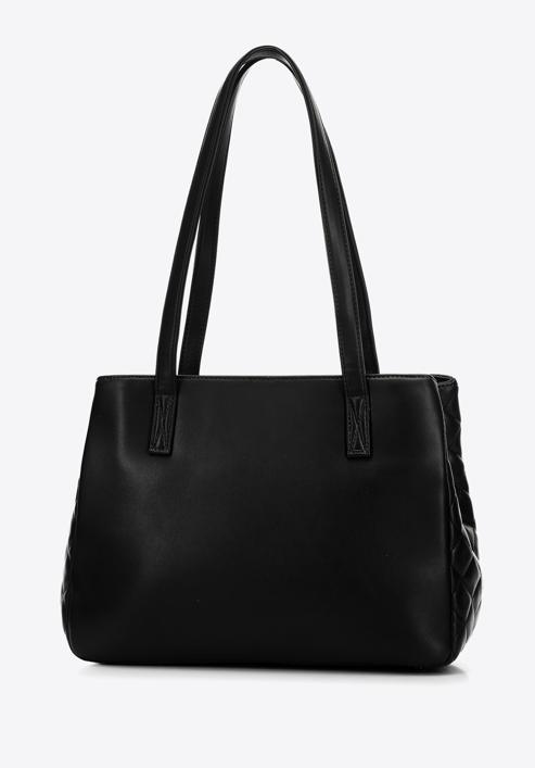 Shopper-Tasche aus gestepptem Öko-Leder mit zwei Fächern, schwarz, 97-4Y-617-9, Bild 3