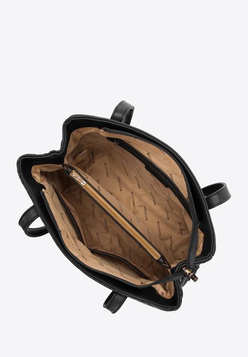 Shopper-Tasche aus gestepptem Öko-Leder mit zwei Fächern, schwarz, 97-4Y-617-1, Bild 4