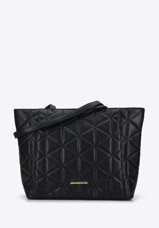 Shopper-Tasche aus  gestepptem Ökoleder, schwarz, 96-4Y-700-1, Bild 1