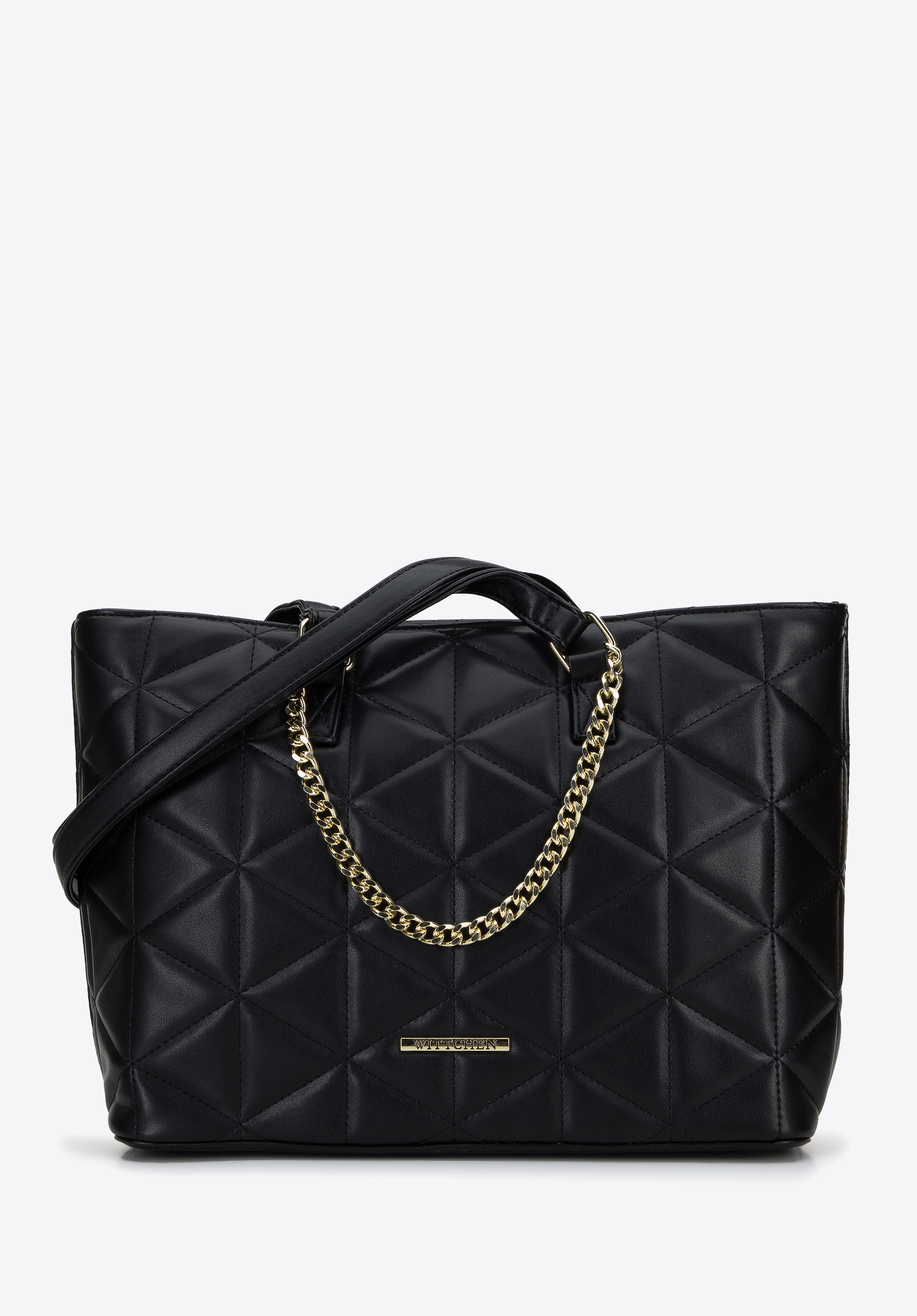 Shopper-Tasche aus gestepptem Ökoleder mit Kette
