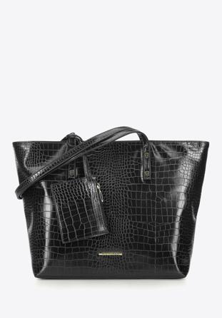 Shopper-Tasche aus Krokoleder, schwarz, 93-4Y-219-1, Bild 1