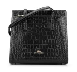 Shopper-Tasche aus Krokoleder, versteift, schwarz, 93-4E-630-1, Bild 1