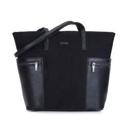 Shopper-Tasche mit Seitentaschen und dekorativen Reißverschlüssen, schwarz, 93-4Y-502-1, Bild 1
