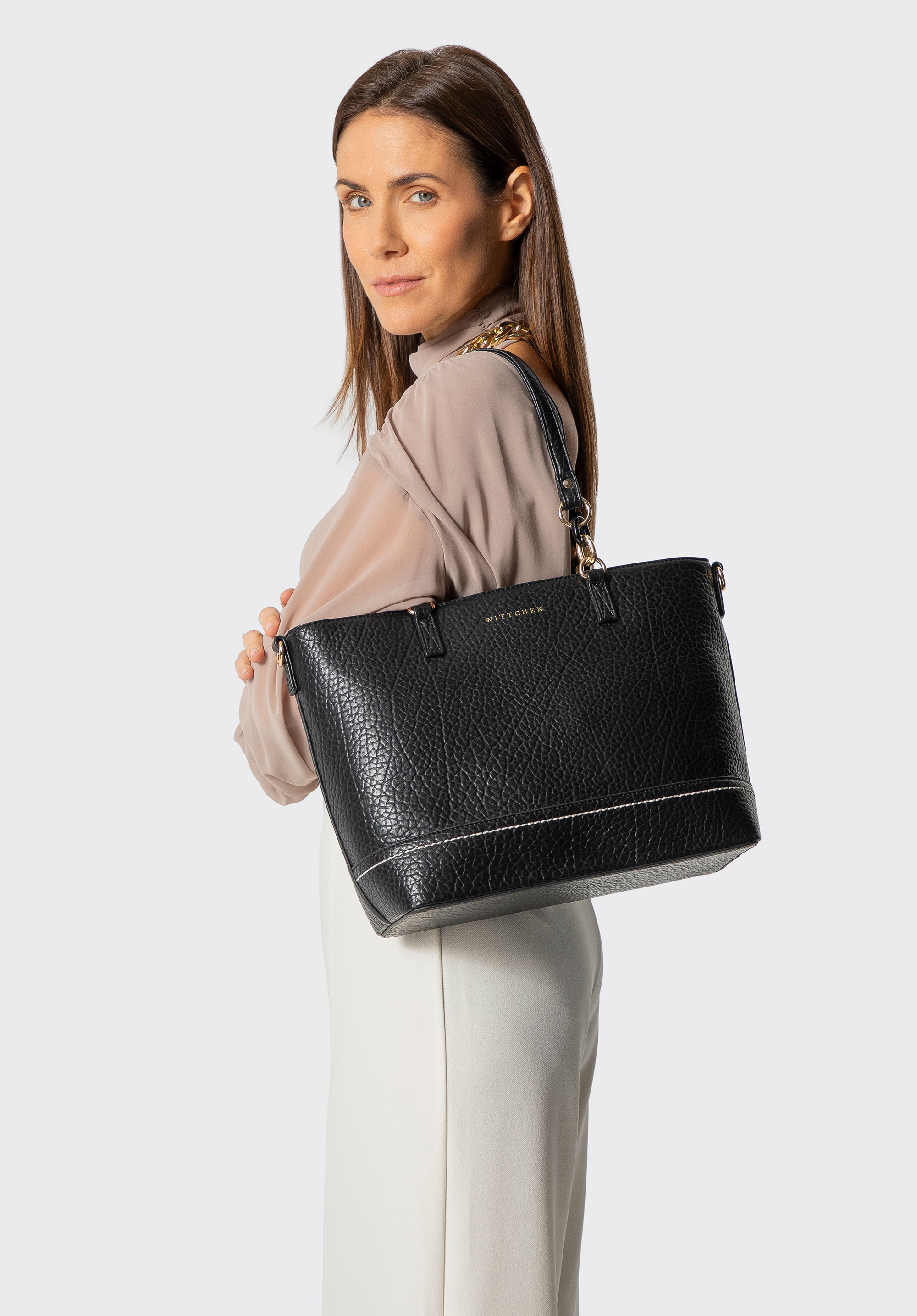 Shopper-Tasche aus Kunstleder, schwarz, 101-4Y-710-1, Bild 1