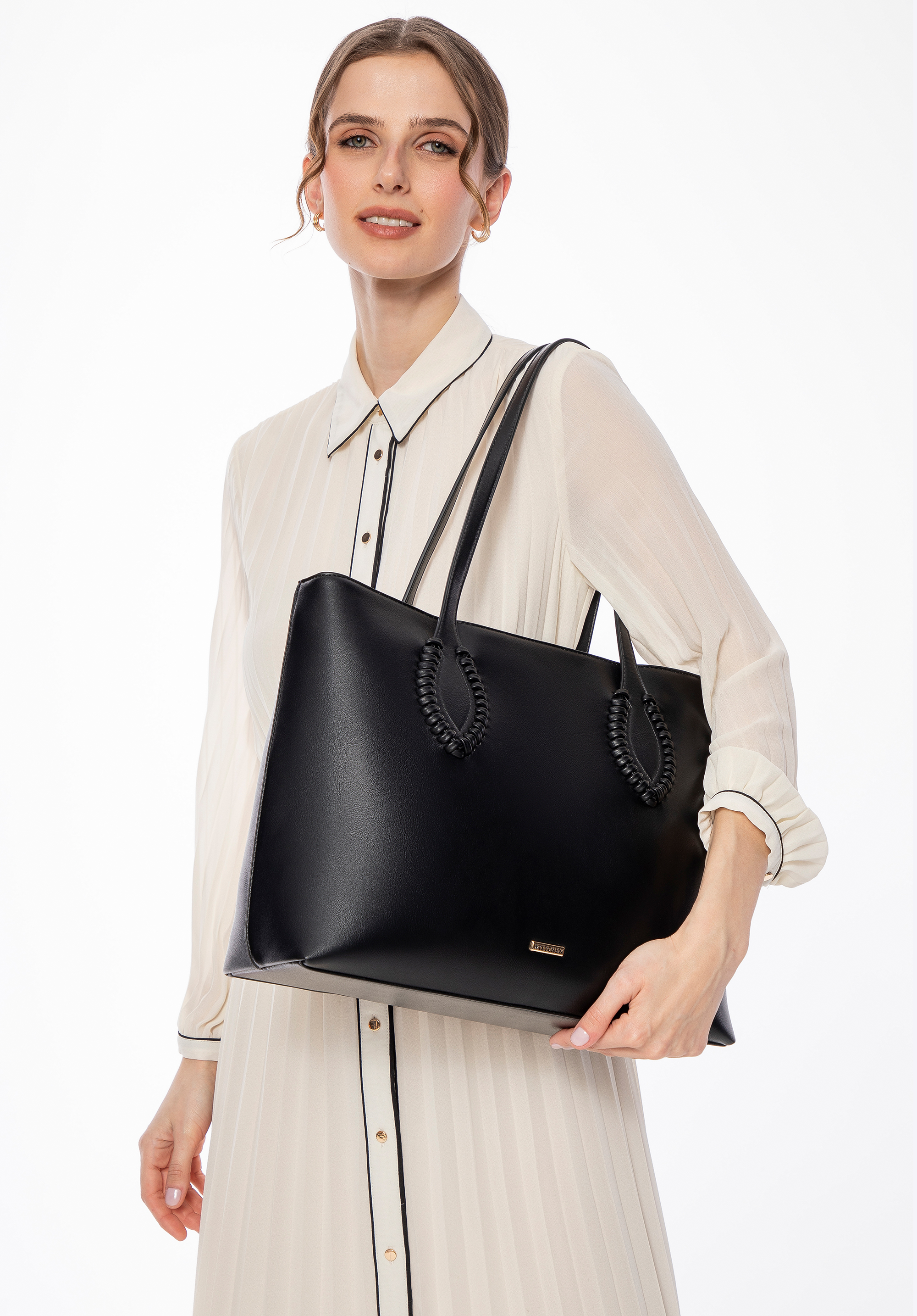 Shopper-Tasche aus Kunstleder für Damen, schwarz, 100-4Y-234-1, Bild 1